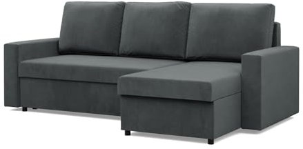 Mebligo - Ecksofa mit Schlaffunktion und Bettkasten 231 x 140 x 85 cm NEO Kollektion, Wohnlandschaft, Sofa L Form, Universal (Links und Rechts), Wohnzimmer Couch, Dunkelgrau