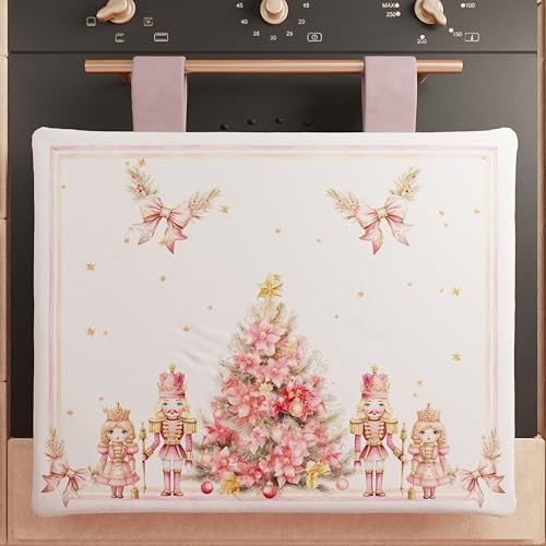 PETTI Artigiani Italiani - Copriforno Natalizio, Copriforno Cucina Natalizio, Copri Forno 40x50 cm, Copriforno Schiaccianoci Rosa, 100% Made in Itay