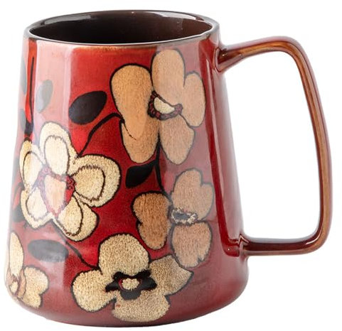 24 oz Large Ceramic Coffee Mug with Big Handle, Handmade Kiln Glazed Large Coffee Mug Tea Cup, Novelty Mug,Unique Uneven Surface for Office and Home,Microwave and Dishwasher Safe (Red)