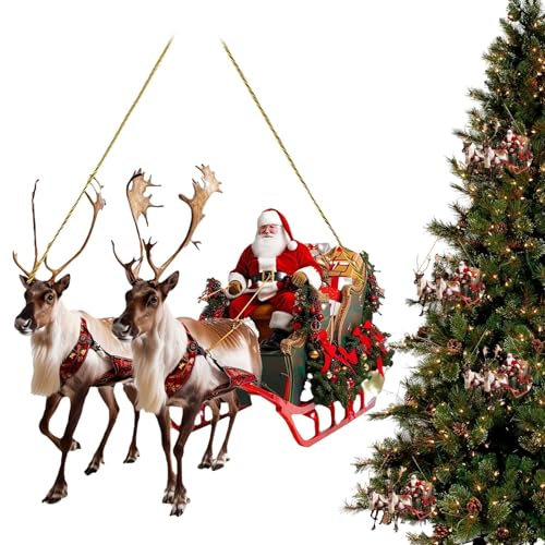 Weihnachtsmann-Ornament, Weihnachtsschlitten, Weihnachtsmann, Rentier-Schlitten, Acryl-Dekoration, Weihnachtsschlitten, Weihnachts-Rentier, Weihnachtsmann auf Schlitten mit Rentieren, Dekorationen für