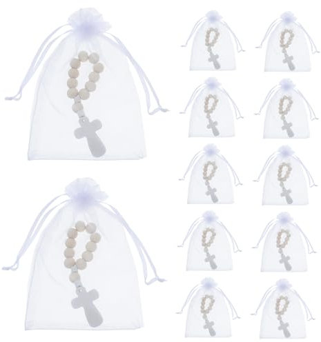 STOBOK Katholische Holz Rosenkranzperlen Mit Netzbeuteln 40 Satz Taufrosenkranz Armbänder Mit Kreuzanhänger Gebetsperlen Für Babys Taufe Und Party
