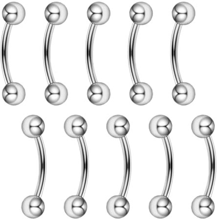 Besyvvin 10stk Curved Barbell 8mm Piercing Augenbrauen Lippe Septum Rook 1,2mm Chirurgenstahl Augenbrauenpiercing Silber