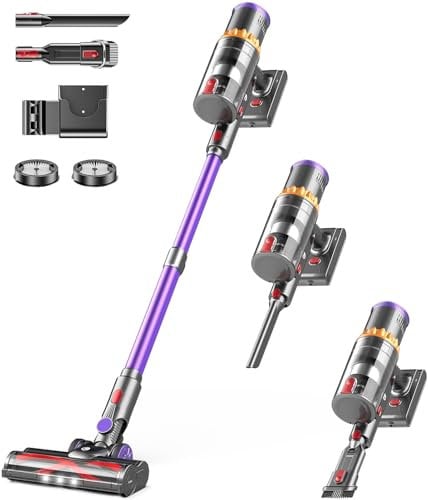 CHEBIO Cordless Vacuum Cleaner, 550W 45Kpa Stick Vacuum with Smart Display, MAX 65Mins Runtime Vacuum Cleaners for Home, Auto Mode & Anti-Tangle Lightweight Vacuum for Pet Hair/Carpet/Hardwood Floor