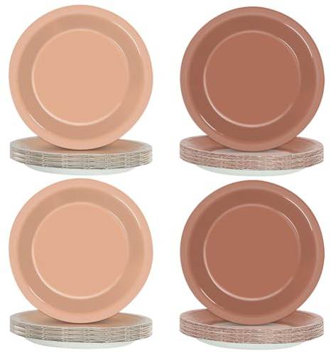 JIHUOO Lot de 48 assiettes en carton marron de 17,8 cm - Assiettes à dessert pour fête prénatale, fête prénuptiale, collation, fête de mariage - Décorations de fête - Marron foncé