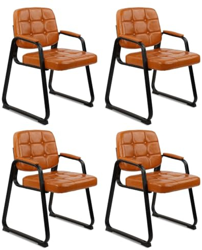 CLATINA Wartezimmerstühle Besucherstühle gepolsterte Armlehne und mit Leder Dickes Kissen Stationäre Schreibtischstühle für Büro Home Konferenz Tagungsraum Lobby Halle Seite Pause, Orange, 4er-Set