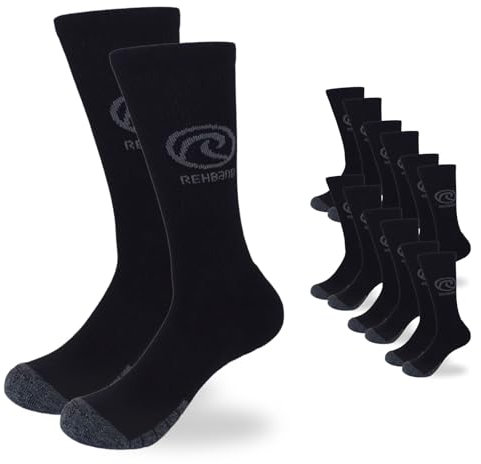 Rehband Crew Tennis-Socken Unisex, Handball Sportsocken mit Blasenschutz & Anti-Loch-Garantie, atmungsaktiv & bequem für Alltag, Fitness & Training, Color:Carbon/Black - 6 Pairs, Size:L