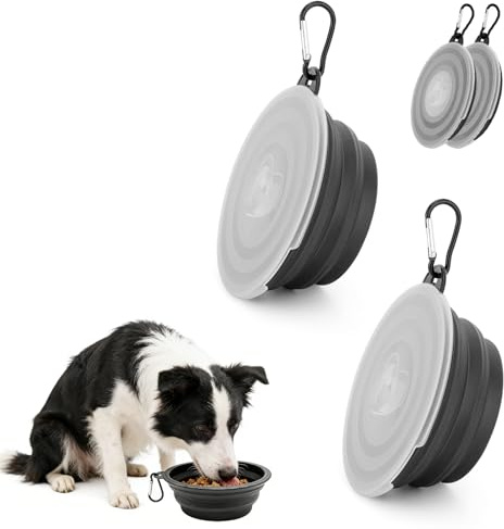 Lot de 2 Gamelles Pliables en Silicone pour Chien Chat, Bols de Voyage 350 ml avec Couvercles pour Pâques et Carnaval, Gamelles Portables avec Mousquetons pour Randonnée, Camping et Sorties Festives