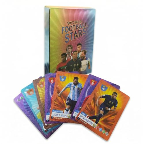 55 Stück Fußballkarten World Cup & UEFA Champions League, Goldfolien Sammelkarten für Kinder, Teenager & Erwachsene, Fußball Sammelkarte Set für Fans (Farbenfroh)