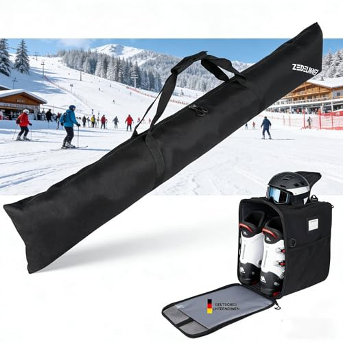 Zedelmaier Skitasche 179 cm für 1 Paar Ski Boardtasche für Skifahren wasserdichte Skitasche Set für Skisport Robuste Schuhtasche Leichte 4-in-1 Skischuhtasche für Skihelm, Skihandschuhe