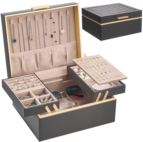 Lolalet 2 Ebenen Schmuckkästchen Schmuckbox Jewelry Organizer für Damen | Schmuckaufbewahrung Schmuck Organizer Schmuckkoffer für Halsketten Ringe Ohrringe Armbänder