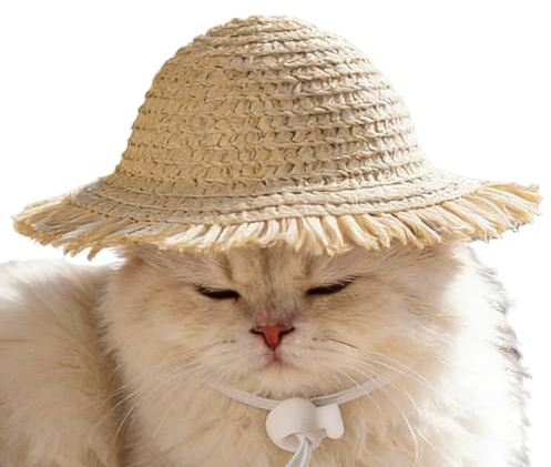 Fyrdyn Hats for Cats,Straw Adjustable Clothes | Outdoor Summer Dog Pet Hat - for Small Medium Kitten Breeds Puppy Home Walking Travel Party Outdoor Camping Cosplay