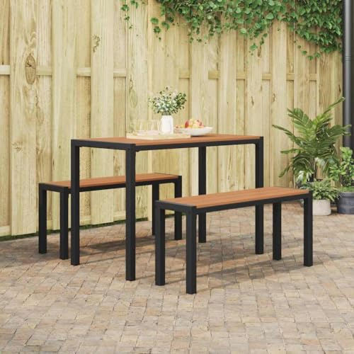 Owoxanthellate Garten-Essgruppe 3-TLG Braun Stahl wetterfest 110 x 56 x 75 cm mit Polsterbänken Modernes Design Robust & Langlebig für Balkon Terrasse und kleinen Garten