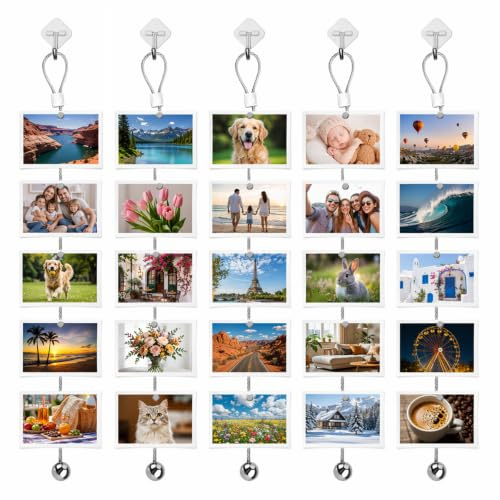 5 Stück Edelstahl Fotoseil– 2 m x 1,5 mm Fotodrahtseil mit Magneten und Haken, Fotokette Ideal für die Präsentation von Fotos und Postkarten