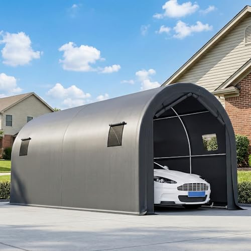 Outsunny Carpa Garaje Portátil 3x6 m Impermeable UPF 30+ con Puerta Enrollable con Cremalleras y 4 Ventanas, Garaje Exterior para Coche con Marco de Metal Galvanizado, Gris