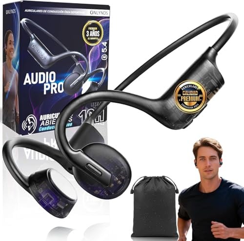 Onlynds Auriculares Conduccion Osea Premium Bluetooth 5.4 con MICRÓFONO | Cascos Open Ear Inalámbricos Deportivos IPX5 | ULTRALIGEROS y Resistentes al Sudor y Lluvia | Bolsa Impermeable INCLUIDA.