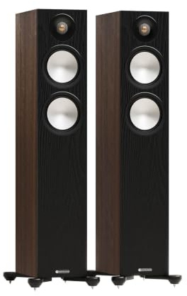 Monitor Audio Bronze 300 7G Standlautsprecher, Dual 6-Zoll-Treiber, für Heimkino, 2-K-Audio, Gaming und Wohnzimmerunterhaltung, Walnuss (Paar)