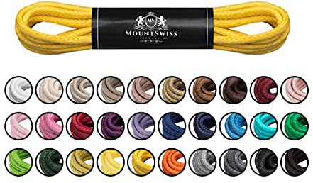 Mount Swiss Luxury Schuhbänder I Wasserabweisende und reißfeste Schnürsenkel rund ø 2-3 mm aus feiner Baumwolle/gewachst Farbe: Yellow, Länge: 45 cm