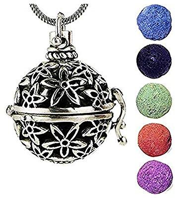 Outlettissimo Collier avec pendentif Bola mexicain avec 5 pierres de lave pour parfum, aromathérapie et cristallothérapie UB06