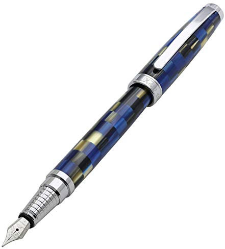 Xezo Urbanite Fountain Pen, Fine Nib. Retro Blue, Black, and Cream Colors with Chrome Plating. Limited Edition and Serialized. No Two Alike