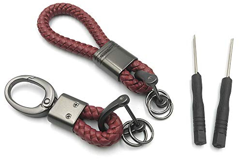 BuxiuGK 2 Stück Stylischer Schlüsselanhänger Keychain Leder Geflochtenes Schlüsselanhänger PU Schlüsselband mit Zink-Legierung,Rot