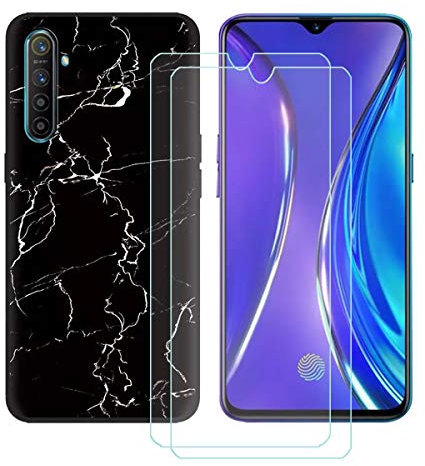 DQG Funda para OPPO Realme X2 +2 Piezas Protector de Pantalla Protectora Vidrio Cristal Film Templado, Transparente Suave TPU Silicona Cover Carcasa Caso Case para (6.40) - LLM9