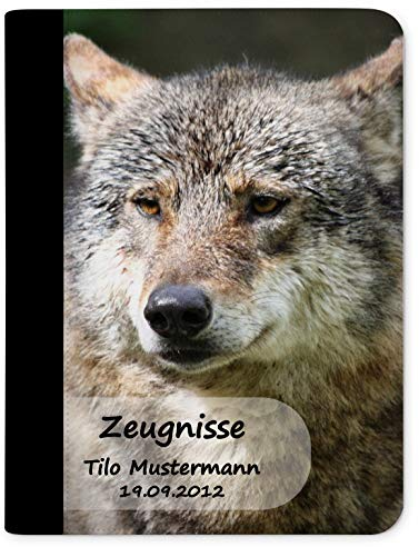 CreaDesign Customize A4 Zeugnismappe für Kinder - 26.7 x 32.7 x 1 cm, erweiterbar auf bis zu 20 Fächer, Sichtbuch ohne Klarsichthüllen, Wolf Design, Dokumentenmappe für Schüler