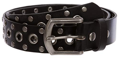 Casual rivettato borchiato occhielli & borchie cintura in pelle solida Nero 121,92 cm