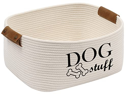 Durable Cotton rope dog toy storage, large dog bin, pet bed, puppy toy box - Perfect for organizing pet toys, blankets, leashes, clothing and any doggie stuff - Beige