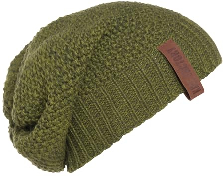 KNIT FACTORY - Coco Mütze - Strickmütze für Damen und Herren - Slouch Beanie - Wintermütze mit Wolle - Hochwertige Qualität - Moosgrün/Khaki