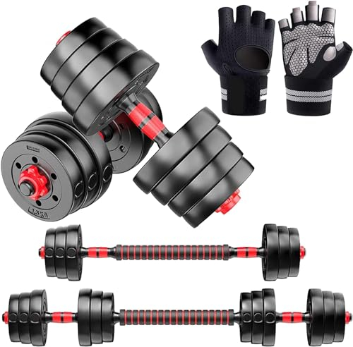 Edinco 30kg Adjustable Dumbbells Barbell Set | Home Gym Weights Equipment with Connector Rod | Strength Training Free Weights | Bonus Gloves Included