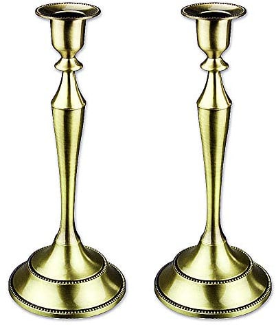 Viscacha Kerzenständer aus Metall für formelle Veranstaltungen, Hochzeit, Kirche, Urlaub, Halloween, Kerzenhalter, elegante Dekoration für Tisch, 2 Stück, Messing