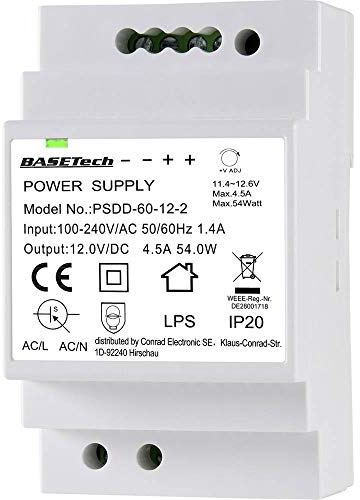 Basetech BT-2250320 Hutschienen-Netzteil (DIN-Rail) 12 V 4.5 A 54 W Anzahl Ausgänge:2 x Inhalt 1 St.