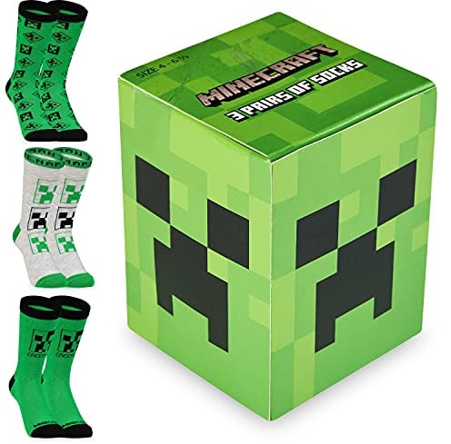 Minecraft Creeper Kinder Socken Set für Jungen (Grün, 37-40 EU, 4-6.5 UK)