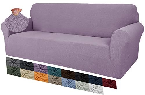 MAXIJIN Creative Jacquard Couchbezüge für 3-Sitzer, Super Stretch rutschfeste Sofabezug für Hunde Haustierfreundliche 1-teilige elastische Möbelschutz-Sofabezüge (3 Sitzer, Helles Lila)