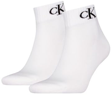 Calvin Klein mens Casual Flat Knit Cotton Men's Quarter Socks 2 pack Quarter, White, 39/42