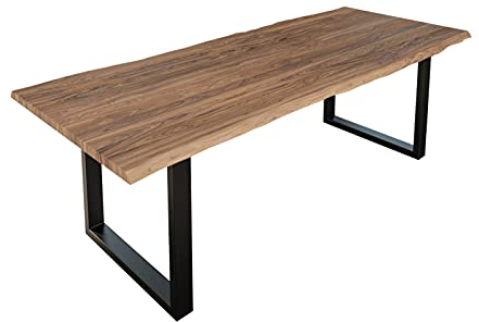 SAM Esszimmertisch 240x100 cm Lauren, Baumkantentisch aus Akazienholz, massiv + stonefarben, U-Metallgestell Schwarz, Esstisch mit echter Baumkante