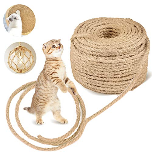 JOYUE Cuerda de Sisal Rascador para Gatos, 6MM Cuerda Sisal Natural para Reemplazar y Reparar Árbol Rascador, Postes de Rascado, Torres de Gatos, Decoración de Bricolaje en Jardín del Hogar (50M)