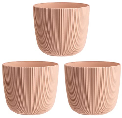 Gariella 3X apricot moderner Blumentopf mit Drainagesystem Pflanztopf-Kübel widerstandsfähig rund wetterfest Kunststoff Ø 25 cm