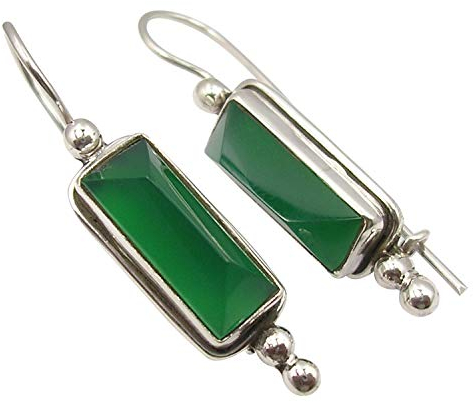 SilverStarJewel 925 Solid Sterling Silber Authentisch Gruen Onyx Ohrringe 3,8 cm Neue Kunst
