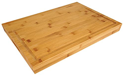 smokemax® 2-1 großer massiver Holzblock Schneidebrett & Servierbrett in Einem Bambusblock (ca. 50 x 35 x 5 cm) - Natural Bambus