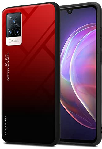 cadorabo Housse Compatible avec Vivo V21 4G / 5G en Rouge - Noir - Coque de Protection Bicolore en Silicone TPU et Dos en Verre trempé