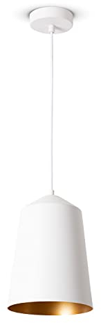 Paco Home Pendelleuchte Wohnzimmer Hängelampe Esstisch Küche Lampenschirm Lampe Industrial Design Textilkabel E27, Lampenart:Pendelleuchte - Weiß, Farbe: Gold (Ø19.5 cm)