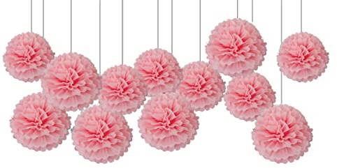 Seidenpapier Pompons Rosa,Papier Pompoms Papier Blume deko für Geburtstag, taufe deko, Party, Valentinstag(12 Stück)