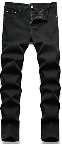 AITITIA Men's Ripped Regular Fit Jeans, 220 Black, 32