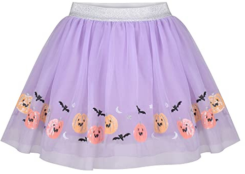 Sunny Fashion Vestito Bambina Pipistrello Maglia Gonna Danza Tutu Viola Lustrino Faccia di Zucca 7-8 Anni