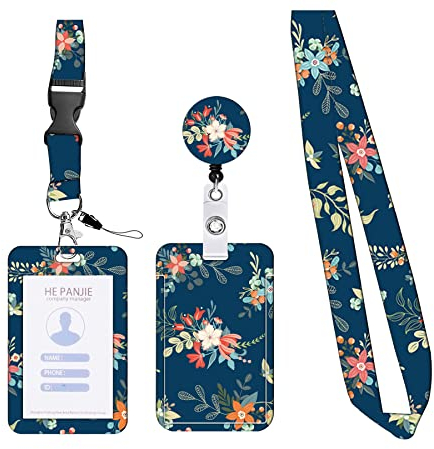 IOPJLK Lanière d'Impression Personnalisée Collier, Porte Badge avec Lanière Rétractable et Porte-Cartes d'Identité, pour Bureau, Les Clés, Telephone Portable, Protéger Carte Bancaire, Carte Bus, Rose