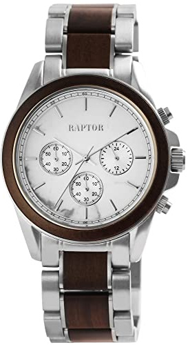 Raptor Chiko Herren-Uhr Chronograph Holz Marmor Edelstahl Analog Quarz RA20369 (Sandelholz silberfarbig)