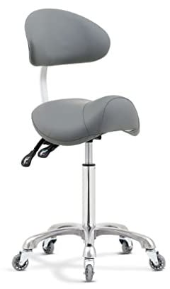 Antlu Sattelhocker, Rollstuhl mit Rückenstütze, Kosmetiker, Tattoo, Zahnarzthocker, Wimpernstühle für Wimperntechnik, Massagesalon (grau, mit Rückenlehne)