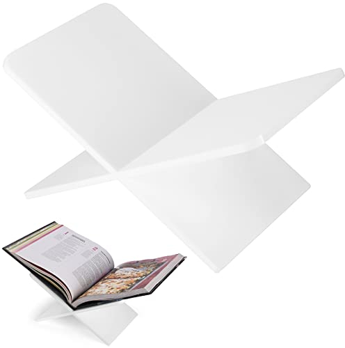 DECORANY Porte-livre en acrylique 28 x 18 x 15 cm Grand présentoir ouvert pour livre de cuisine Livre d'art Bible Livre d'or - Support de livre de table basse pour la lecture - Blanc, Opaque