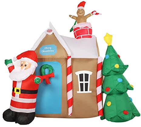 Annadue Decorazione di Babbo Natale Gonfiabile di Natale, Casa di Pan di Gonfiabile con Luci a LED, Decorazioni Natalizie Esplosive da Giardino, 180 X 195 Cm